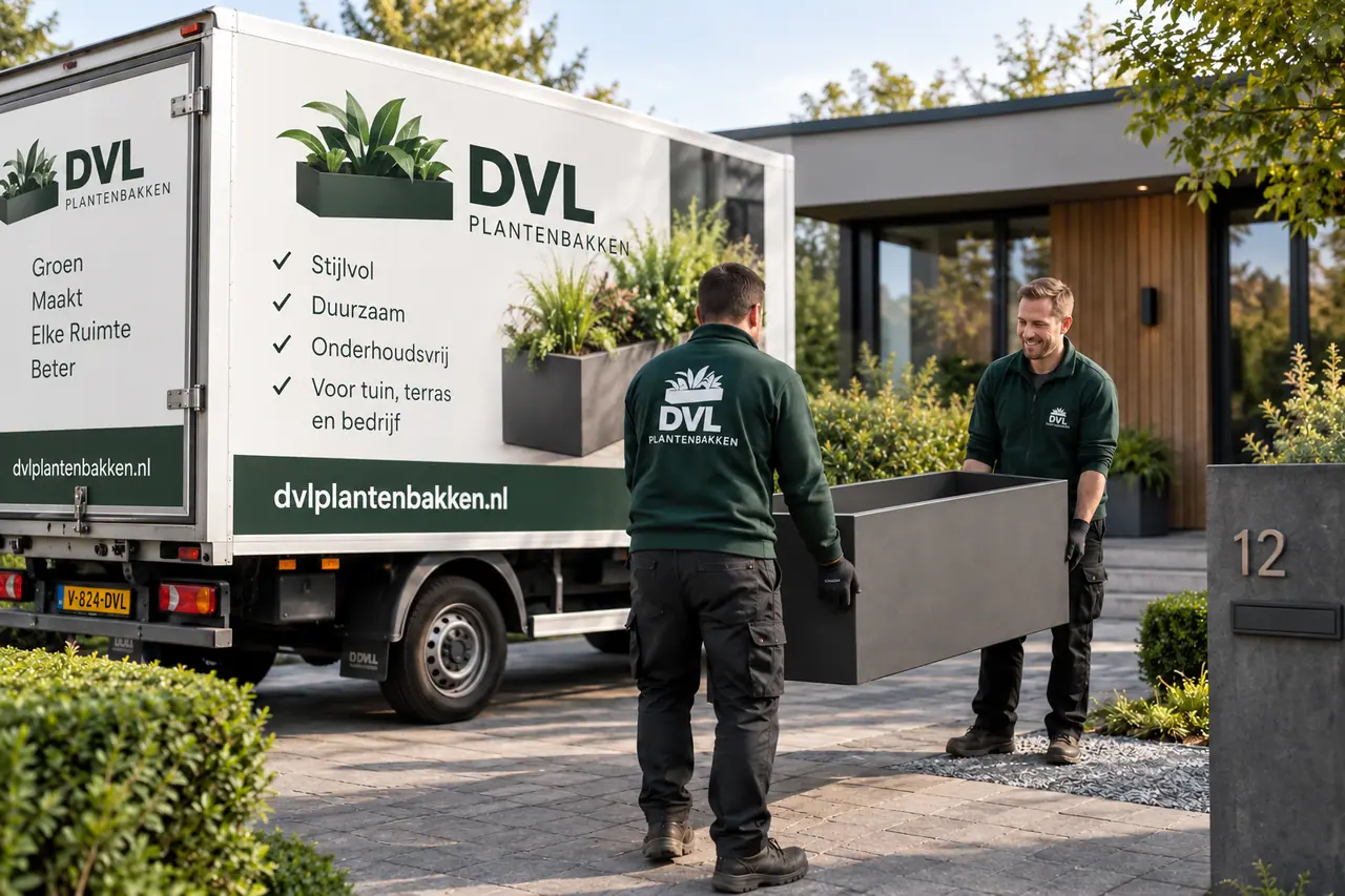 Voorbeeld van de bezorging van een lege plantenbak